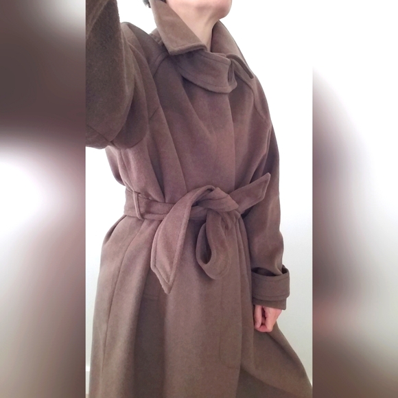 NWOT ASOS DESIGN Top Collar Boyfriend Belted Coat Mushroom Size Med - Picture 2 of 16